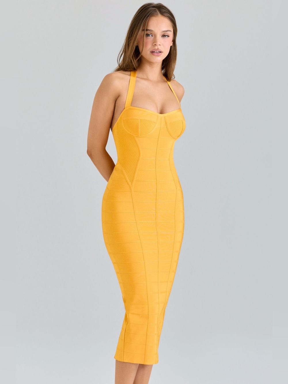 House of CB THE SCULPT Orange Sherbet Midi Bandage Dress NWT - Picture 4 of 12